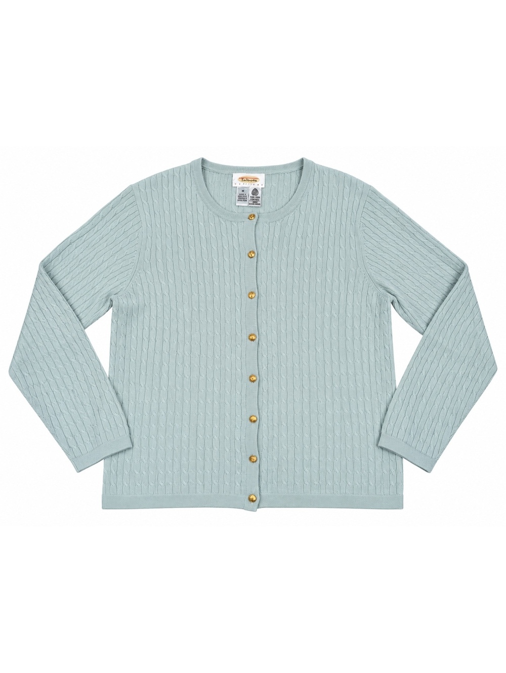 Talbots Petites 100% Wool Cable Knit Cardigan Light Blue Size M New Without Tags